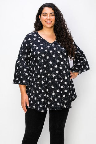 58 PQ {Keeping My Standards} Black/White Floral & Dot Top EXTENDED PLUS SIZE 3X 4X 5X