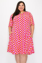 13 PSS {Flirty Nature} Fuchsia Geo Print Dress w/Pockets PLUS SIZE XL 2X 3X