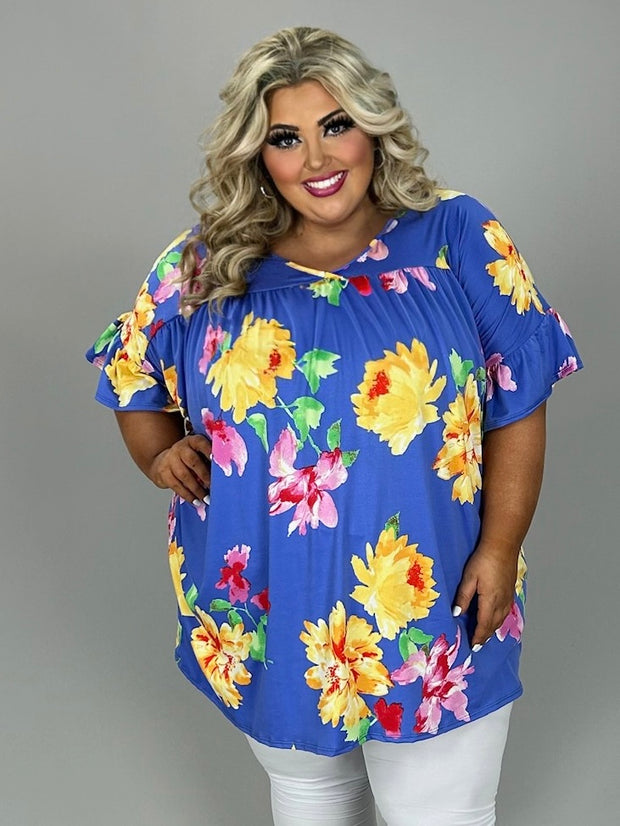 19 PSS {My Time To Bloom} Royal Blue Lg Floral Print Tunic EXTENDED PLUS SIZE 4X 5X 6X
