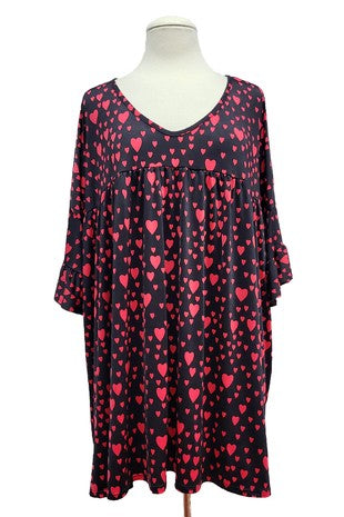 27 PSS {From My Heart} Black Heart Print V-Neck Top EXTENDED PLUS SIZE 4X 5X 6X