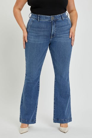 LEG-76  {Ms Cello} Med Blue High Rise Flare Jeans PLUS SIZE 14 16 18 20 22