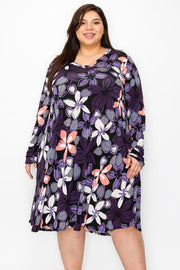 52 PLS {Name Of Love} Purple Floral Print V-Neck Dress EXTENDED PLUS SIZE 4X 5X 6X