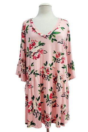 70 PSS {Always Charming} Pink Floral Babydoll Tunic EXTENDED PLUS SIZE 3X 4X 5X
