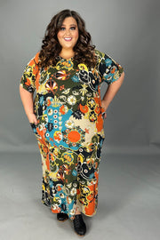 LD-P {Girl Talk} Olive Print V-Neck Maxi Dress EXTENDED PLUS SIZE 3X 4X 5X