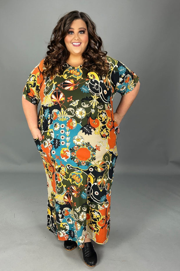 LD-P {Girl Talk} Olive Print V-Neck Maxi Dress EXTENDED PLUS SIZE