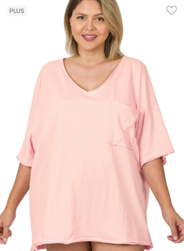 27 SSS {Happy As Can Be} Dusty Pink V-Neck Top w/Pocket PLUS SIZE 1X 2X 3X