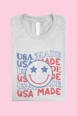36 GT {USA Made Smiley} Ash Grey Graphic Tee PLUS SIZE 1X 2X 3X