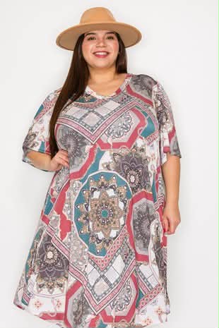 100 PSS {Pleasing Paisley} Rust Paisley Print V-Neck Dress EXTENDED PL ...