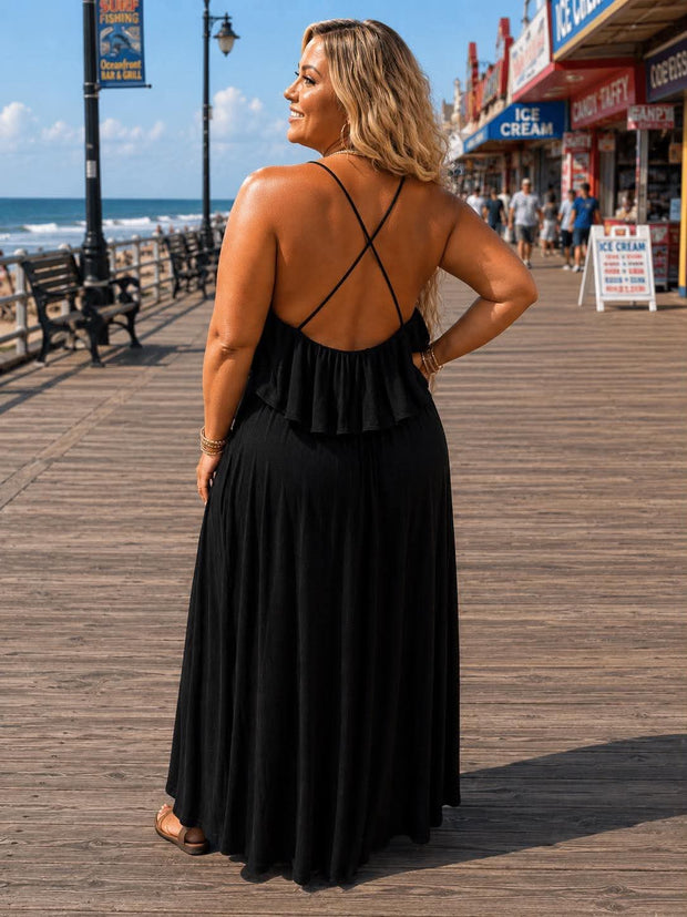 3x black maxi dress LD {Moonlight Magic} Black Ruffle Criss Cross Maxi Dress PLUS SIZE 1X 2X 3X 1X