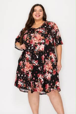 100 PSS {Choose Happy} Black Floral V-Neck Dress EXTENDED PLUS SIZE 3X 4X 5X 4X 100 PSS {Choose Happy} Black Floral V-Neck Dress EXTENDED PLUS SIZE 3X 4X 5X 4X