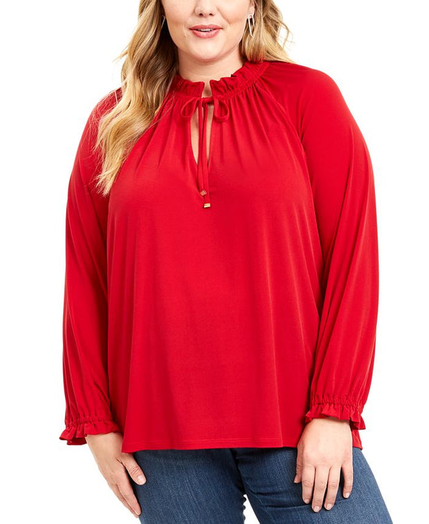 SLS-A  M-109  {Michael Kors} Red Keyhole Top  Retail $84.00 PLUS SIZE 2X