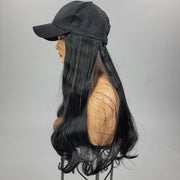{Genesis} Black Long Baseball Hat Wig