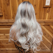 {Edith} Light Grey Black Rooted Long Curl Wig
