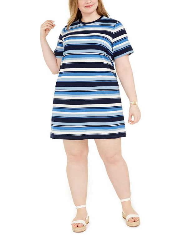 LD-D  M-109 {Michael Kors} Blue Stripe Dress Retail $110.00 PLUS SIZE 1X