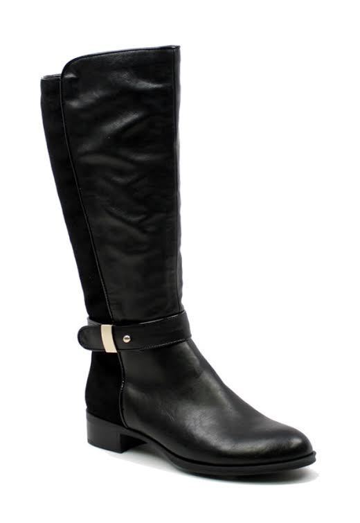 SHOES {Machi} Black Suede-Back Boots with Accent Buckle