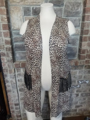 OT-Y{Winding Down} Leopard Vest Black Stud Fringe Pockets
