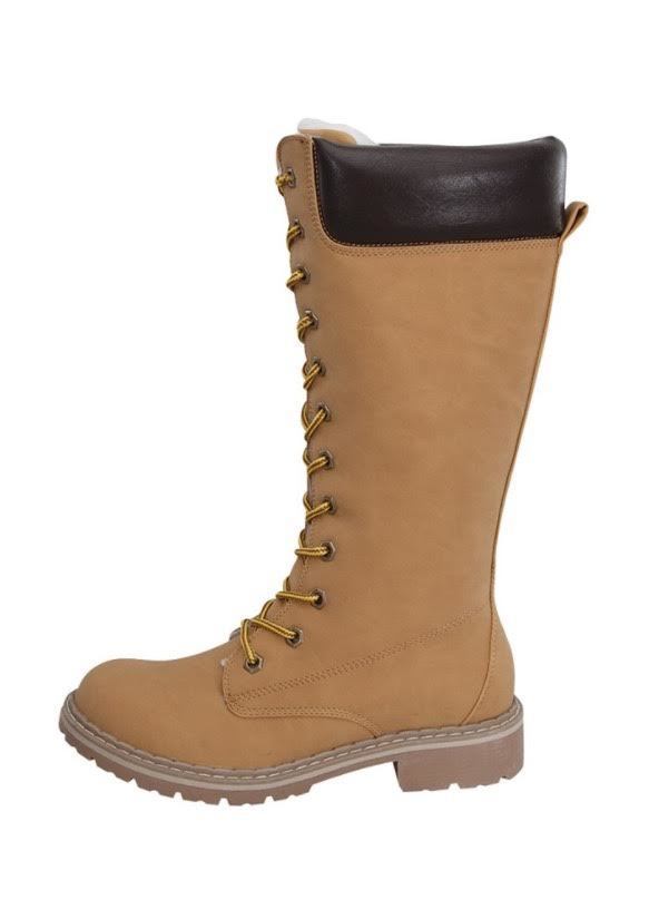 SHOES {Forever} CAMEL Lace-Up Knee Boots with Fleece Lining