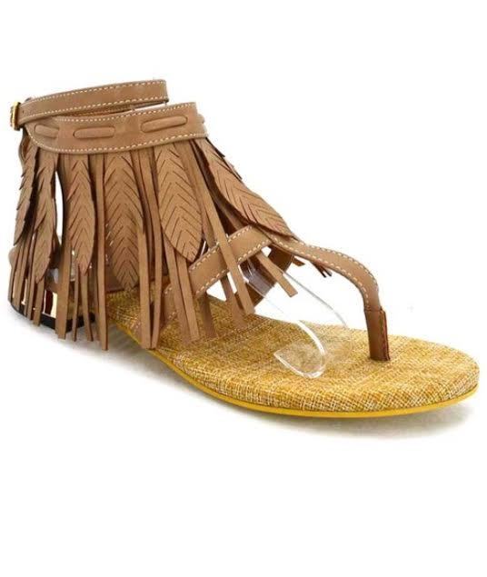 SHOES {JACOBIES} Tan Leather Fringe Down Flat Sandals