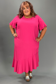LD-D  M-109 {Alfani} Pink Ruffled Dress Retail $109.50 EXTENDED PLUS SIZE 16W 18W 28W