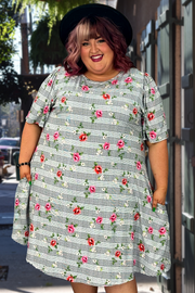 30 PSS-F {Basket of Roses} Checkered w Roses Print SALE!!!!  EXTENDED PLUS SIZE 3X 4X 5X