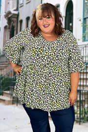 28 PSS-B {Can't Stop Now} Lime Leopard Print Babydoll Top EXTENDED PLUS SIZE 3X 4X 5X