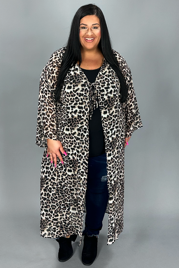 LD-C {Chic Edge} Leopard Print Long Kimono PLUS SIZE XL 2X 3X