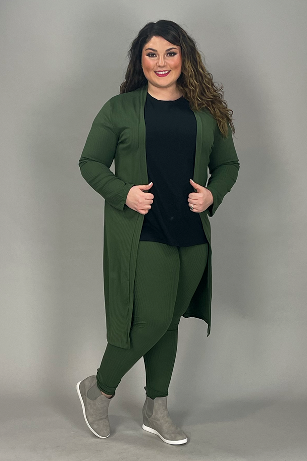 99 SET-C {Chill For Awhile} Olive Ribbed Cardigan & Bottoms PLUS SIZE 1X 2X 3X