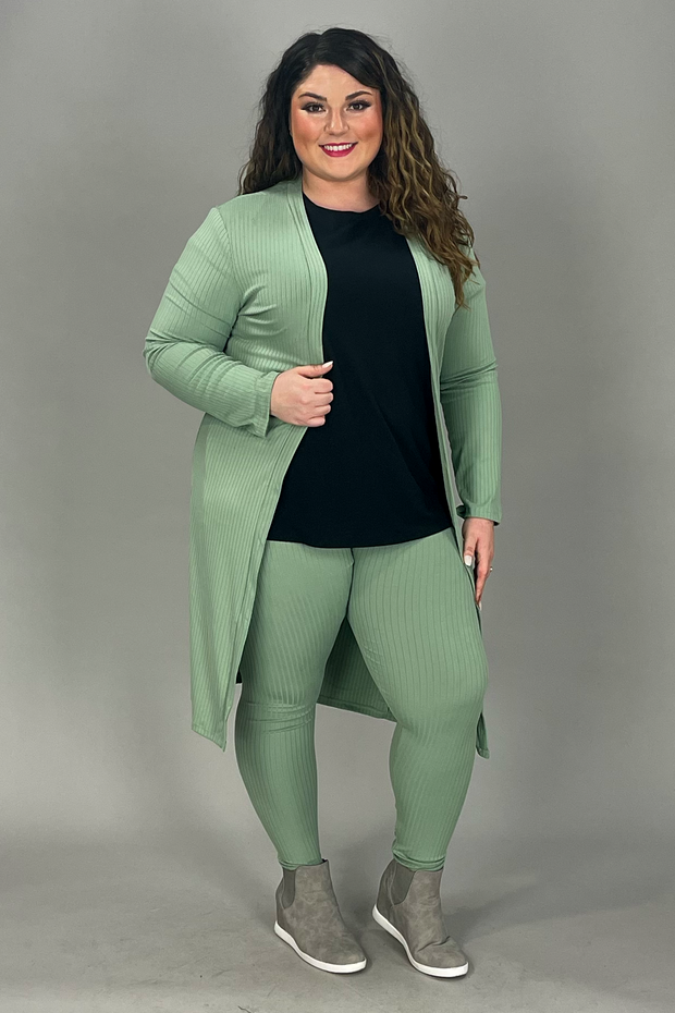 99 SET-A {Chill For Awhile} Sage Ribbed Cardigan & Bottoms PLUS SIZE 1X 2X 3X
