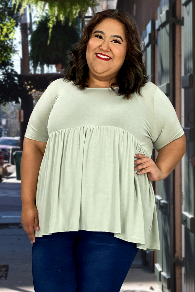 43 SSS-L {Feeling The Love} Light  Sage Babydoll Tunic   PLUS SIZE 1X 2X 3X