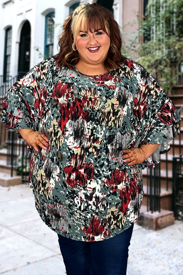 68 PQ-A {Foundation Of Love} Grey Mulit-Color Print Tunic EXTENDED PLUS SIZE 3X 4X 5X