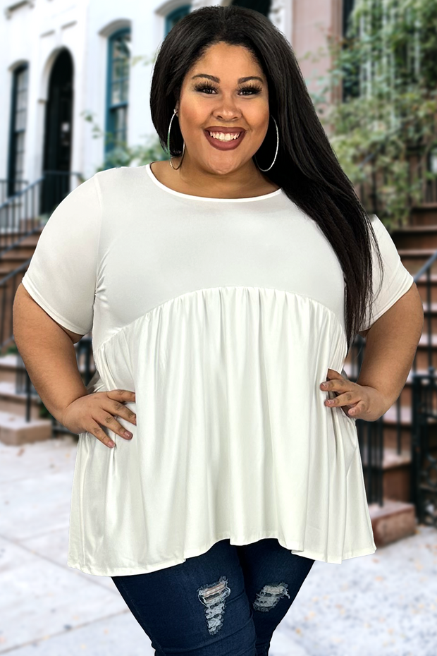 60 SSS-C {Getting The Best} Ivory Babydoll Top PLUS SIZE 1X 2X 3X