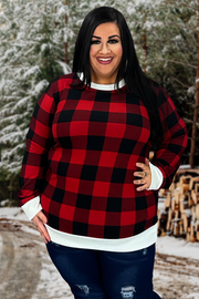 54 CP-A {Good Natured} Red Plaid Top w/Ivory Contrast PLUS SIZE 1X 2X 3X