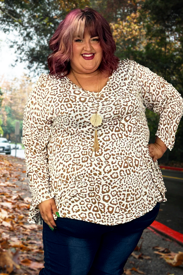 18 PLS-D {Hold That Thought} Ivory/Taupe Animal Print Top EXTENDED PLUS SIZE 3X 4X 5X