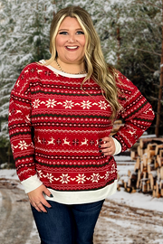 35 GT-A {Holiday Joy}  Red Holiday Print Top PLUS SIZE 1X 2X 3X