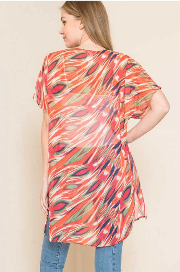 63 OT-E {Fashionista} Multi Print Sheer Kimono PLUS SIZE 1X 2X 3X