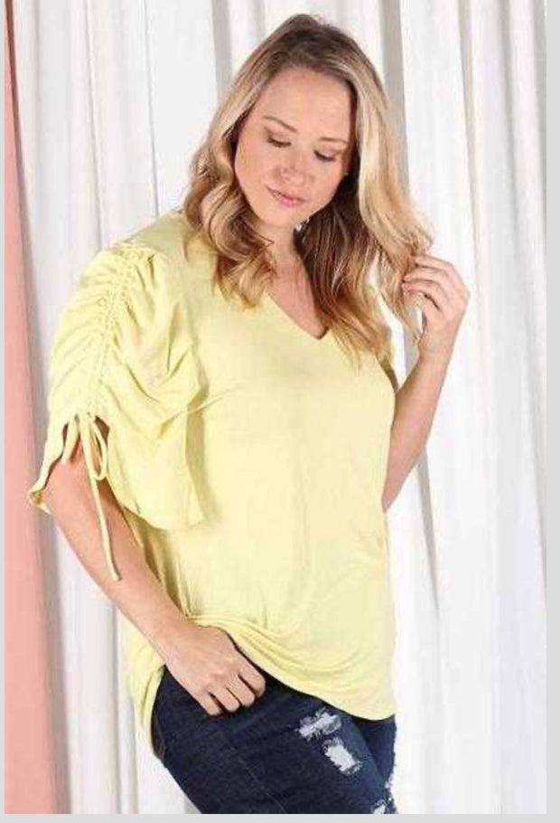 62 SSS-C {Daring Vision} Yellow Top with Drawstring Sleeves PLUS SIZE XL 2X 3X