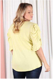 62 SSS-C {Daring Vision} Yellow Top with Drawstring Sleeves PLUS SIZE XL 2X 3X