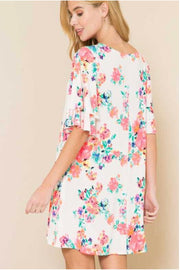63 PSS-B {Blissful Moments} Ivory/Neon Pink Floral Dress PLUS SIZE XL 2X 3X