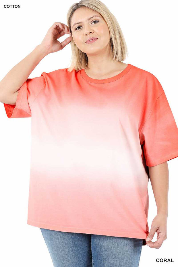 63 CP-B {Repeat After Me} CORAL Gradient Dye Top PLUS SIZE XL 2X 3X