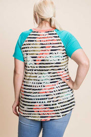 63 CP-A {Cosmic Love} Teal/Coral Contrast Top with Pocket PLUS SIZE XL 2X 3X
