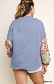 CP-T {Before I go} "UMGEE" Blue Top with Printed Sleeves SALE!!