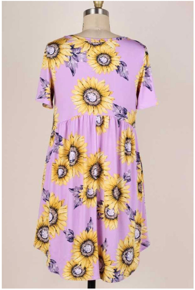 62 PSS-W {Sunflower Dreams}  Lavender Printed Dress PLUS SIZE XL 2X 3X