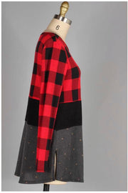 CP-M {Just A Matter Of Time} Red Plaid Contrast Top PLUS SIZE XL 2X 3X