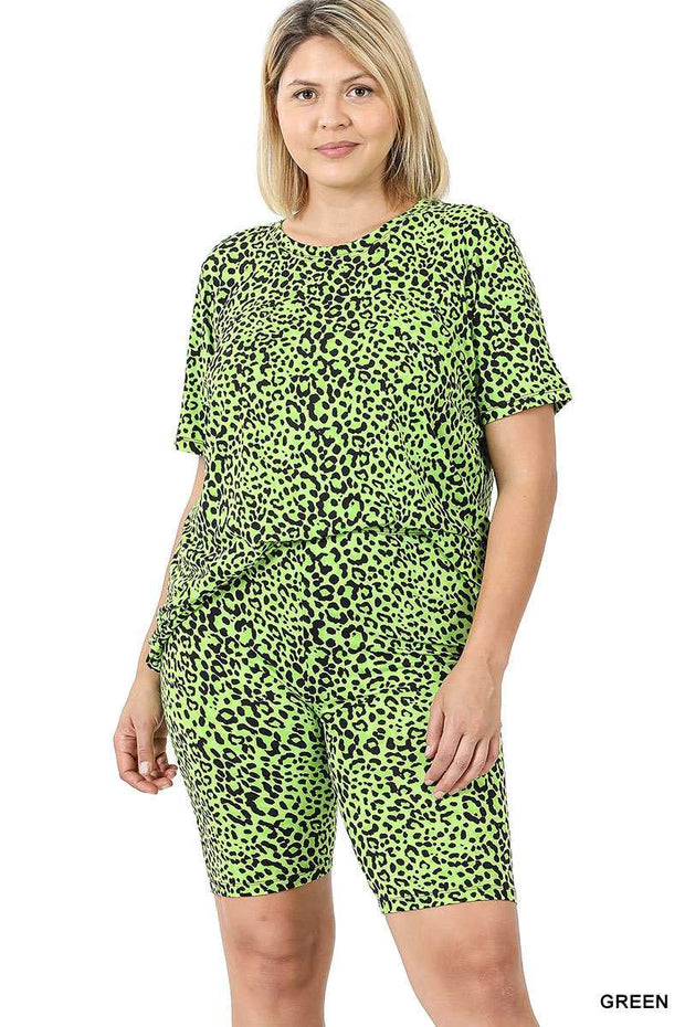 SET {Patio Party} Green Cheetah Print Loungewear Set PLUS SIZE XL 2X 3X