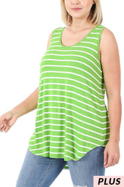 66 SV-A {Sweet Simplicity} Lime Striped Sleeveless Top PLUS SIZE 1X 2X 3X
