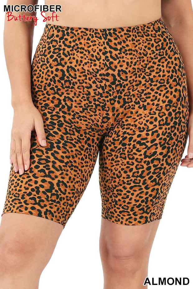 BT-99 {Wild Card} Almond Cheetah Print Biker Shorts PLUS SIZE XL 2X 3X
