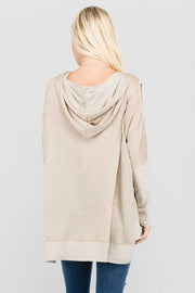OS-G {Follow Your Instincts} Beige  Cold -Shoulder Hoodie Top