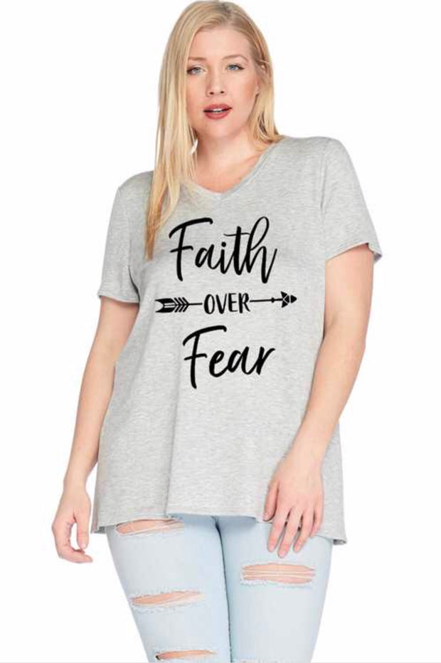 GT-G {Faith Over Fear} Gray V-Neck Graphic Tee