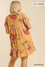 66 PSS-B {True Temptation} "UMGEE" Yellow Floral Dress PLUS SIZE XL 1X 2X