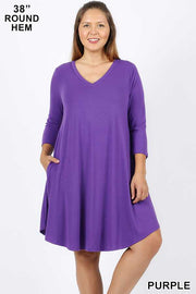 63 SQ-J {Stolen Dreams} Purple V-Neck Dress with Pockets PLUS SIZE XL 2X 3X